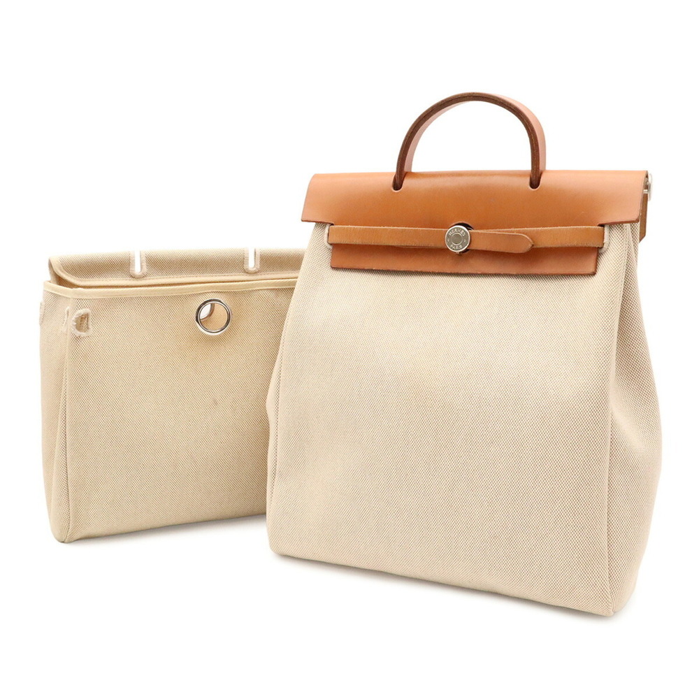 HERMES Herbag Sac aux PM Handbag Backpack Toile H Natural Light Brown EEG Stamp